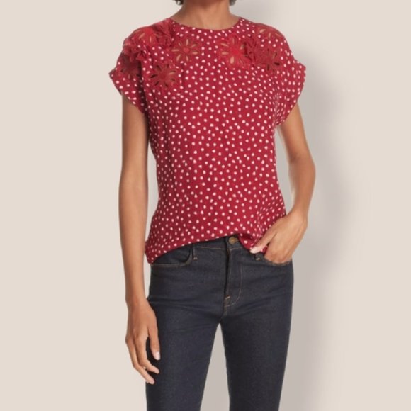 Rebecca Taylor Red Floral Eyelet Top - Picture 2 of 9